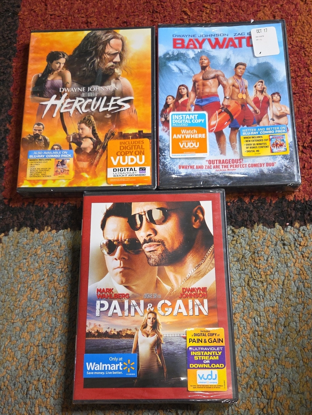 Dwayne The Rock Johnson Dvd Movie Lot Pain And Gain, Baywatch, And Hercules